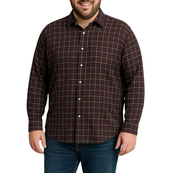 Scott James XL Plaid Button-Down Shirt Long Sleeve Casual Made In Turkey Brown - Picture 1 of 6